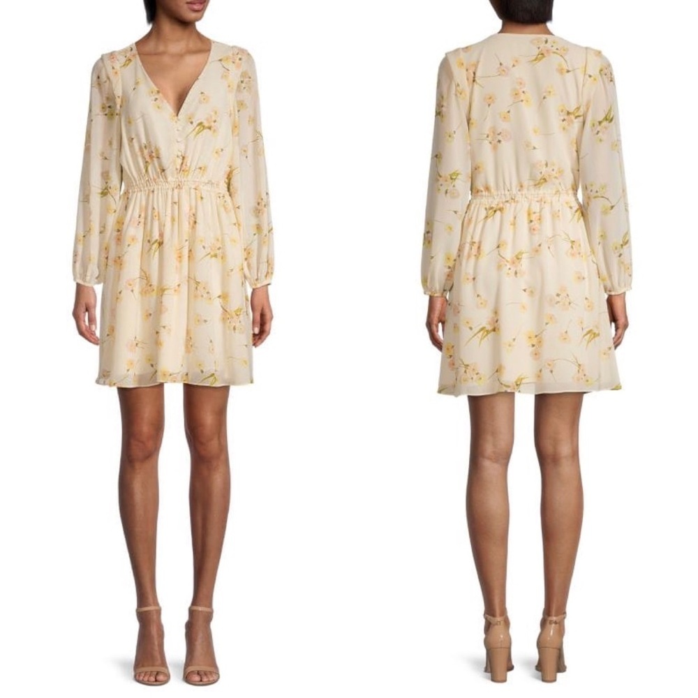 Madewell Cate Floral Print Mini Long Sleeve Dress in Carnation